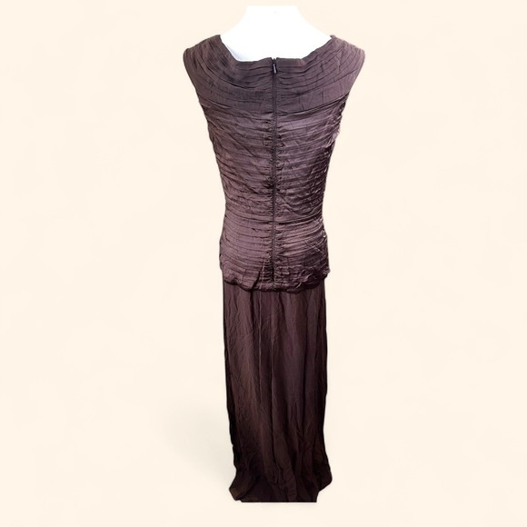 Tadashi Collection Brown Evening‎ Gown Maxi Dress Pleated Rhinestone Formal - Picture 4 of 14